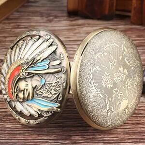 Native American Indian Pocket Watch Chief Headdress Turquoise Christmas Gift NEW